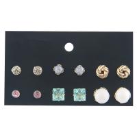 aleación de zinc Stud aretes, chapado, 6 piezas & micro arcilla de zirconia cúbica & para mujer, 5mm,6mm,8mm,10mm, longitud:87x50 mm, 6/Set, Vendido por Set