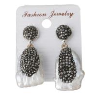 Rhinestone Clay Pave Drop Earring, with rubber earnut & Freshwater Pearl, for woman 41mm 