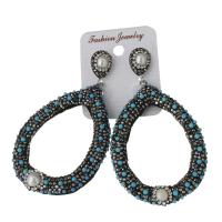 Rhinestone Clay Pave Drop Earring, with rubber earnut & Gemstone & Freshwater Pearl, for woman 81mm 