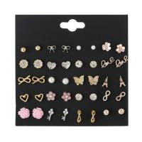 Zinc Alloy Rhinestone Stud Earring, plated, for woman & with rhinestone, gold, 6mm,7mm,8mm,10mm,11mm, 20/Set 