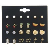 Zinc Alloy Rhinestone Stud Earring, plated, 12 pieces & for woman, multi-colored, 6mm,11mm,13mm x80 mm, 12/Set 