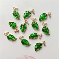 Colgantes de Aleación de Zinc en Forma Hoja, chapado en color dorado, esmalte, verde, 20x10mm, agujero:aproximado 2mm, aproximado 10PCs/Bolsa, Vendido por Bolsa