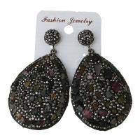 Rhinestone Clay Pave Drop Earring, with rubber earnut & Gemstone, Teardrop, for woman, black 61.5 