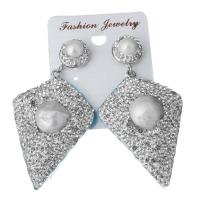 Rhinestone Clay Pave Drop Earring, with rubber earnut & Freshwater Pearl, for woman, silver color 60mm 