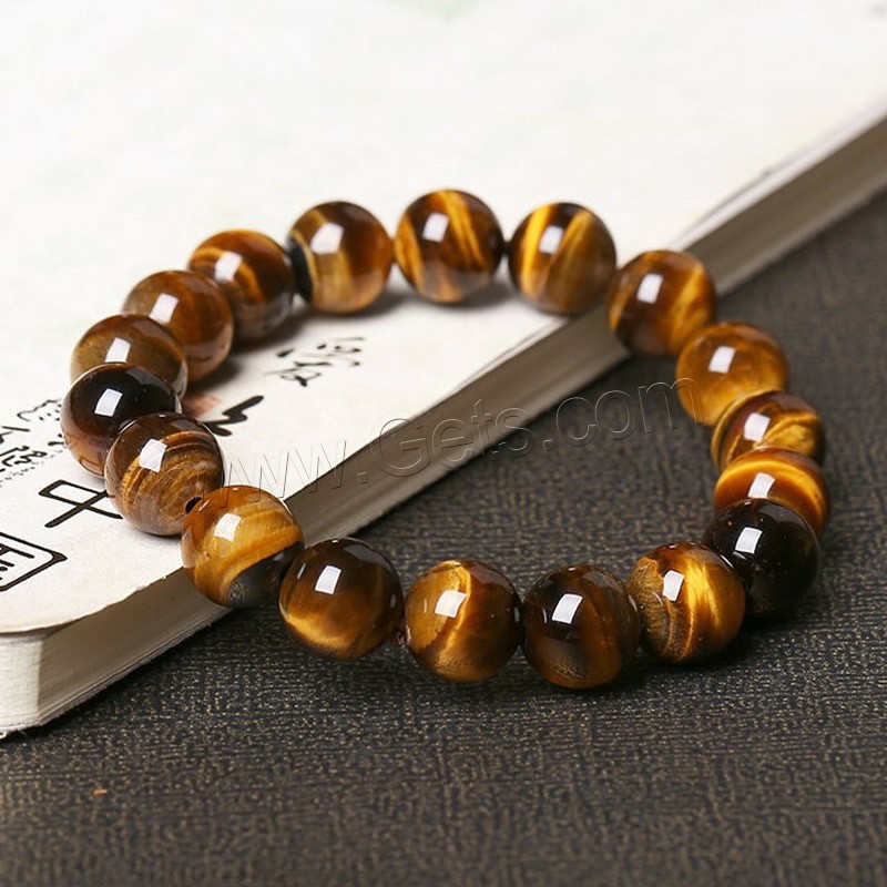 Tiger Eye Stone Bracelets, Round, natural, Unisex & different size for choice, yellow, Length:Approx 7 Inch, Sold By Strand