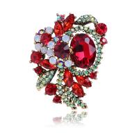 Zinc Alloy Jewelry Brooch, Flower, gold color plated, for woman & with rhinestone 38*58mm 