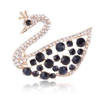 Zinc Alloy Jewelry Brooch, Swan, gold color plated, for woman & with rhinestone, 40*43mm 