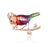 Zinc Alloy Jewelry Brooch, Bird, gold color plated, for woman & with rhinestone, 33*47mm 