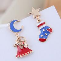 Zinc Alloy Asymmetric Earrings, with enamel, stainless steel post pin, plated, for woman & with rhinestone, 25*12mm 13*12mm 