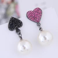 Zinc Alloy Asymmetric Earrings, with Plastic Pearl, stainless steel post pin, plated, for woman & with rhinestone, 30*11mm 