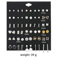 Zinc Alloy Stud Earring Set, with Plastic Pearl, plated, for woman & with rhinestone, silver color, 6mm,7mm,8mm, 30/Set 