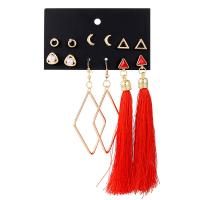 alliage de zinc Boucles d'oreilles, avec Fil de coton & perle de plastique, Placage, 6 pièces & pour femme, 10mm,110mm, 6/fixé, Vendu par fixé