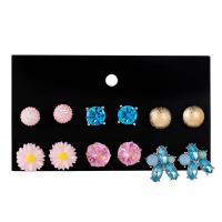 aleación de zinc Stud aretes, chapado, 6 piezas & para mujer & con circonia cúbica, 8mm,10mm,12mm,14mm, Vendido por Set