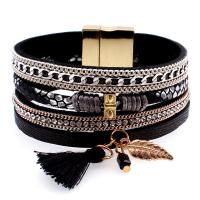 PU Leather Cord Bracelets, with Cotton Thread & Rhinestone & Zinc Alloy, fashion jewelry & for woman 