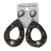 Rhinestone Clay Pave Drop Earring, with rubber earnut & Gemstone & Freshwater Pearl, Teardrop, for woman 68mm 