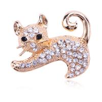 Broche de diamantes de imitación de la aleación de Zinc, Gato, chapado, para mujer & con diamantes de imitación, más colores para la opción, 30*22mm, Vendido por UD