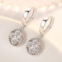 Brass Huggie Hoop Earring, Cupronickel, platinum plated, for woman & with cubic zirconia, nickel, lead & cadmium free 