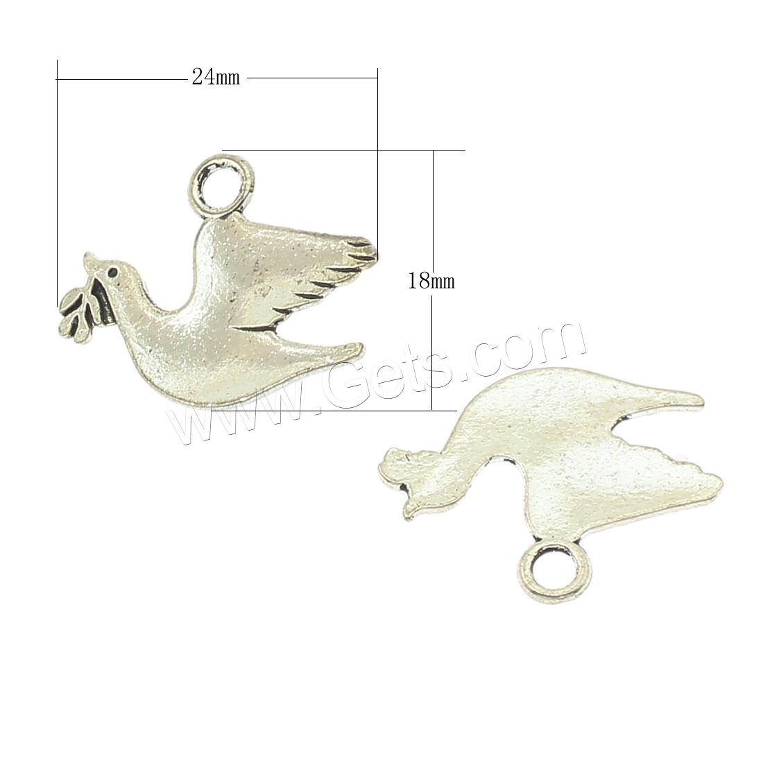 Pendentifs animaux en alliage de zinc, colombe, Placage, grand trou, plus de couleurs à choisir, 24x18x1mm, Trou:Environ 3mm, Environ 500PC/sac, Vendu par sac