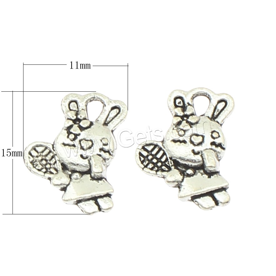 Pendentifs animaux en alliage de zinc, lapin, Placage, grand trou, plus de couleurs à choisir, 11x15x3mm, Trou:Environ 3mm, Environ 625PC/sac, Vendu par sac