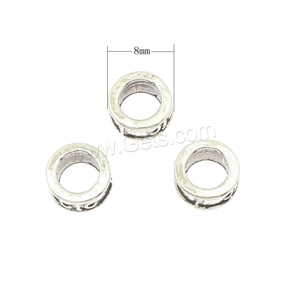 Perles de gros trou en alliage de zinc, Rond, Placage, grand trou, plus de couleurs à choisir, 8x4x8mm, Trou:Environ 5mm, Environ 830PC/sac, Vendu par sac