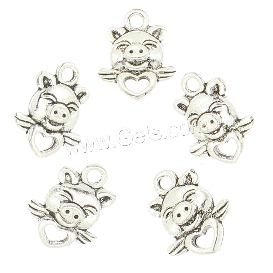 Zinklegierung Tier Anhänger, Schwein, plattiert, keine, 13x16mm, Bohrung:ca. 2mm, ca. 294PCs/Tasche, verkauft von Tasche