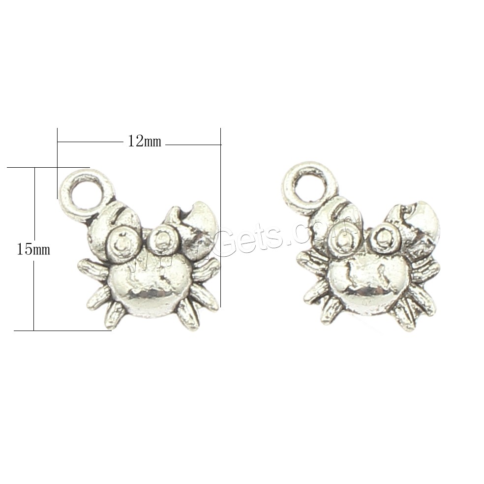 Zinklegierung Tier Anhänger, Krabbe, plattiert, keine, 12x15x4mm, Bohrung:ca. 2mm, ca. 500PCs/Tasche, verkauft von Tasche