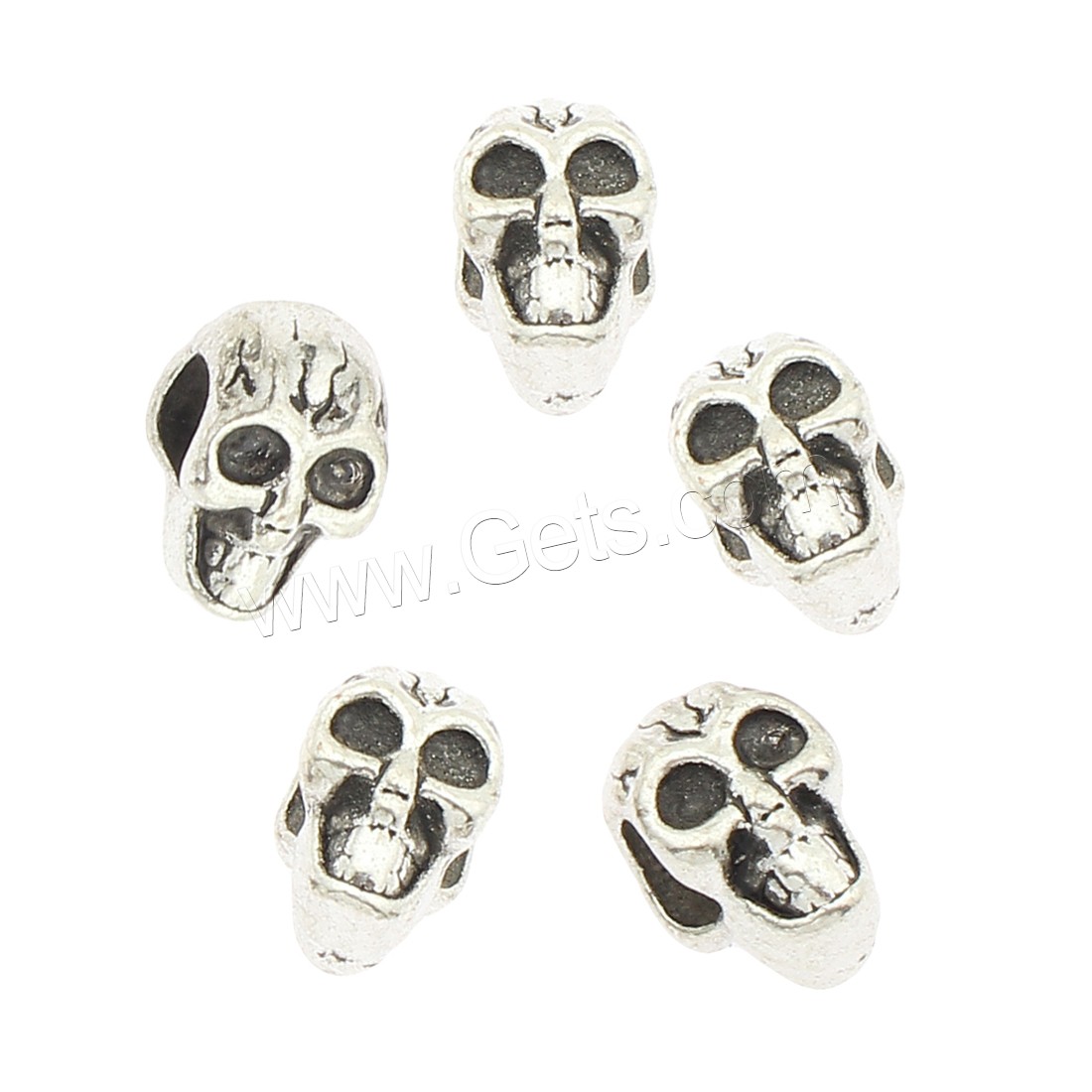 Perles de gros trou en alliage de zinc, crane, Placage, grand trou, plus de couleurs à choisir, 8x12x9mm, Trou:Environ 5mm, Environ 240PC/sac, Vendu par sac