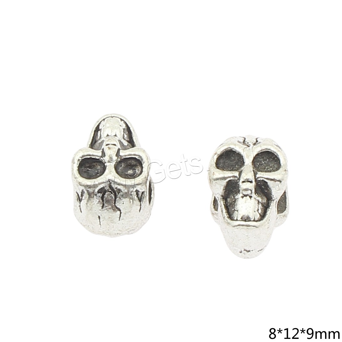 Perles de gros trou en alliage de zinc, crane, Placage, grand trou, plus de couleurs à choisir, 8x12x9mm, Trou:Environ 5mm, Environ 240PC/sac, Vendu par sac