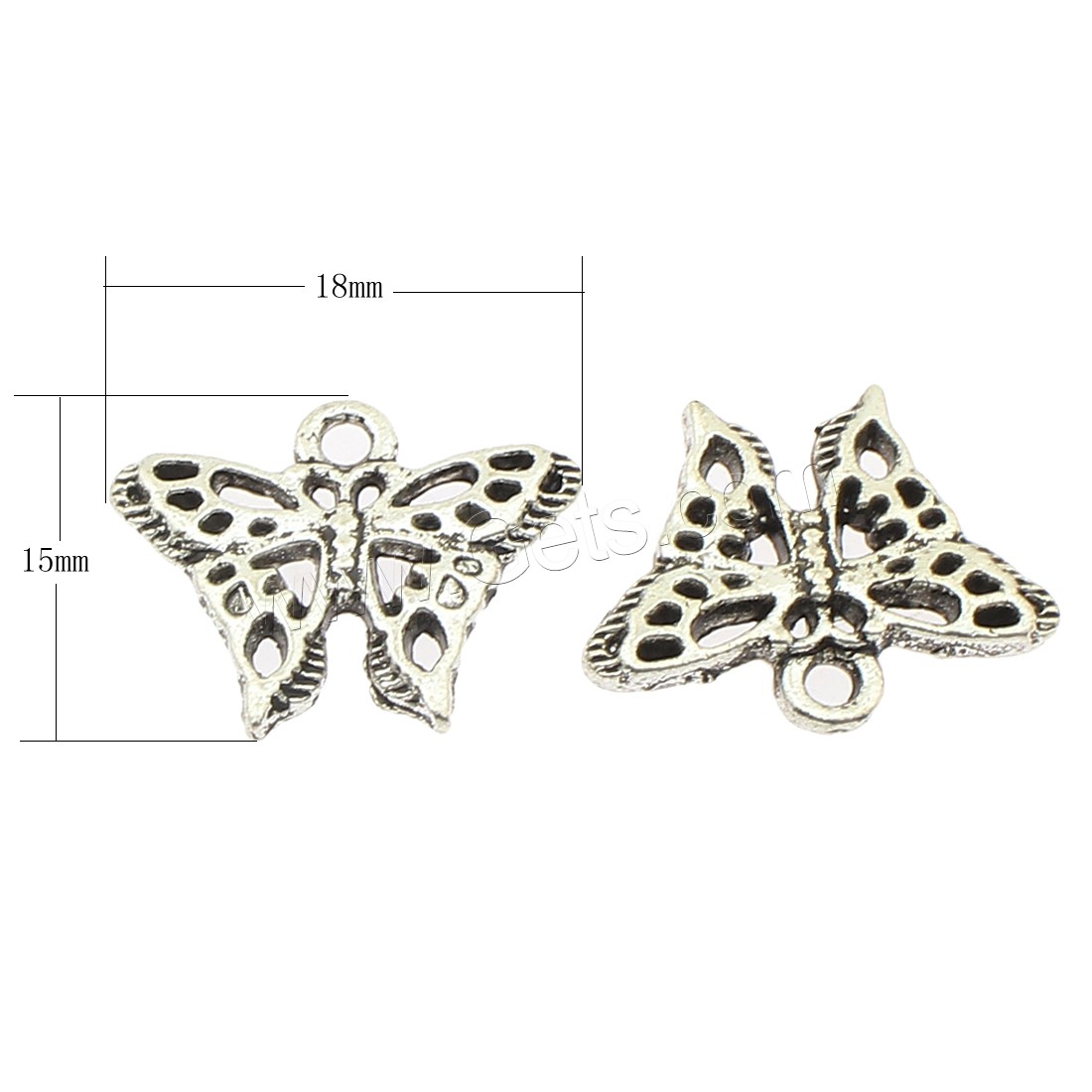 Zinklegierung Tier Anhänger, Schmetterling, plattiert, keine, 18x15x2mm, Bohrung:ca. 2mm, ca. 450PCs/Tasche, verkauft von Tasche