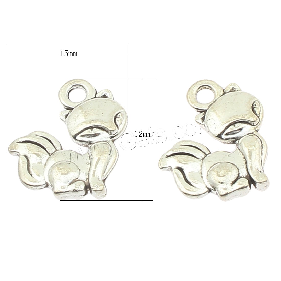 Zinklegierung Tier Anhänger, Fuchs, plattiert, keine, 12x15x3mm, Bohrung:ca. 2mm, ca. 450PCs/Tasche, verkauft von Tasche