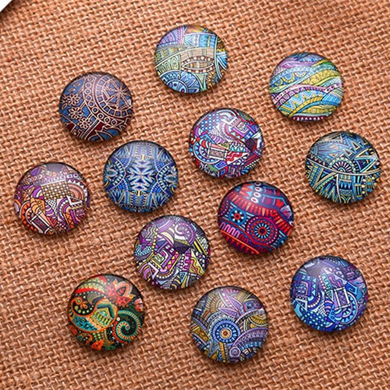 Glass Cabochon, with Paper, time gem jewelry & different size for choice & flat back, mixed colors, 20PC/Bag, Sold By Bag