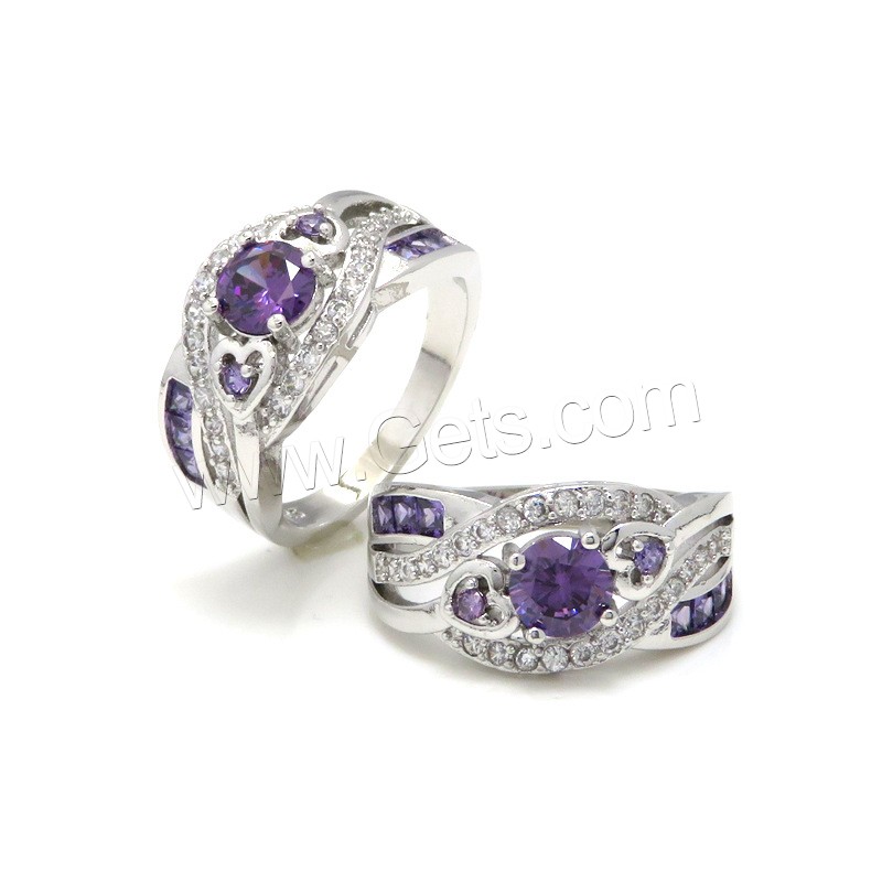 Befestigter Zirkonia Messingring Fingerring, Messing, plattiert, Modeschmuck & verschiedene Größen vorhanden & Micro pave Zirkonia & für Frau, violett, 5.7x10.5mm, verkauft von PC