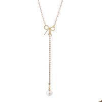 alliage de zinc Collier Tour de cou, avec Plastique ABS perle, avec 5cm chaînes de rallonge, Placage de couleur d'or, pour femme & avec strass, blanc, 105mm Environ 11.03 pouce, Vendu par brin