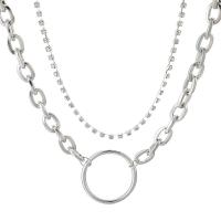 alliage de zinc Collier Tour de cou, avec 5cm chaînes de rallonge, Placage de couleur platine, Double couche & chaîne ovale & pour femme & avec strass Environ 12.59 pouce, Vendu par brin