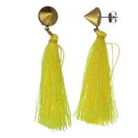 acero inoxidable Pendiente de Borla, con Hilo de algodón, chapado en color dorado, para mujer, amarillo, 11x63mm, Vendido por Par