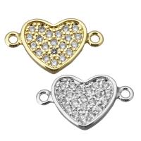 Cubic Zirconia Micro Pave Brass Connector, Heart, plated, micro pave cubic zirconia & 1/1 loop Approx 1.5mm 