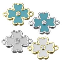 Enamel Brass Connector, Four Leaf Clover, plated, with rhinestone & 1/1 loop Approx 1.5mm 