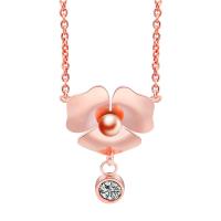 Collier de bijoux de titane, Acier titane, avec 1.96lnch chaînes de rallonge, fleur, Plaqué de couleur d'or rose, chaîne ovale & pour femme & avec strass Environ 17.7 pouce, Vendu par brin