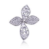 Rhinestone Zinc Alloy Brooch, Flower, plated, for woman & with rhinestone 31*44mm 