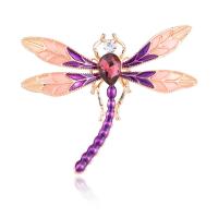 Rhinestone Zinc Alloy Brooch, Dragonfly, gold color plated, for woman & enamel & with rhinestone, 54*41mm 