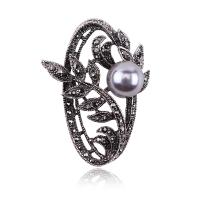 Rhinestone Zinc Alloy Brooch, with Plastic Pearl, gun black plated, for woman & with rhinestone 31*52mm 