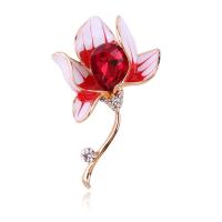 Rhinestone Zinc Alloy Brooch, Flower, gold color plated, for woman & with rhinestone 37*60mm 