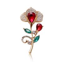 Rhinestone Zinc Alloy Brooch, Flower, plated, for woman & with rhinestone 35*57mm 