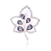 Rhinestone Zinc Alloy Brooch, Maple Leaf, gold color plated, for woman & with rhinestone & hollow 39*47mm 