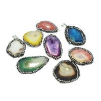 Natural Agate Pendentif Druzy, agate quartz de glace, Placage de couleur argentée, avec strass, Couleur aléatoire, 32*20*5mm-33*25*5mm Environ 1.5mm, Vendu par PC