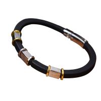 Pulseras de acero inoxidable del silicón, con silicona, chapado, para mujer, Negro, longitud:7.8 Inch, Vendido por Sarta