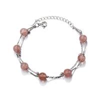 Pulseras de Plata Estelina, Plata de ley 925, con Strawberry cuarzo, para mujer, plateado, 15cm+3cm, Vendido por Sarta