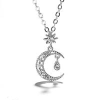 Zircon cubique Micro Pave collier en argent sterling, Argent sterling 925, lune, pavé de micro zircon & pour femme, argent, 40cm+5cm,1.2cm, Vendu par brin