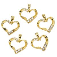 Colgantes de Aleación de Zinc en Forma de Corazón, chapado en color dorado, con diamantes de imitación & hueco, 22x24x5mm, agujero:aproximado 4mm, 50PCs/Bolsa, Vendido por Bolsa