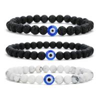 Lava Armband, mit Magnesit & schwarzer Stein, elastisch & verschiedenen Materialien für die Wahl & unisex & satiniert, 7.5mm/Beads 6 mm, verkauft von PC